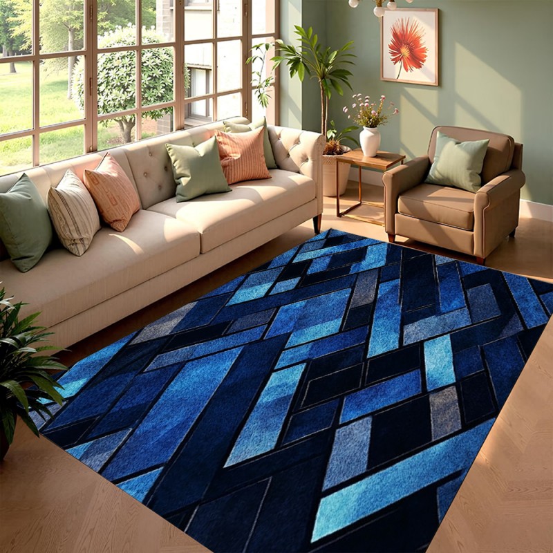 Esports Gaming Live - Tapis géométrique patchwork bleu nordique, antidérapant,